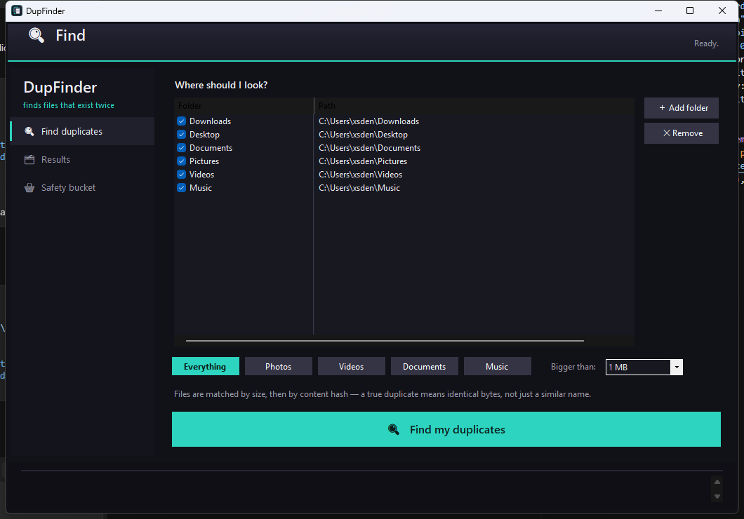Pick folders and file types to scan