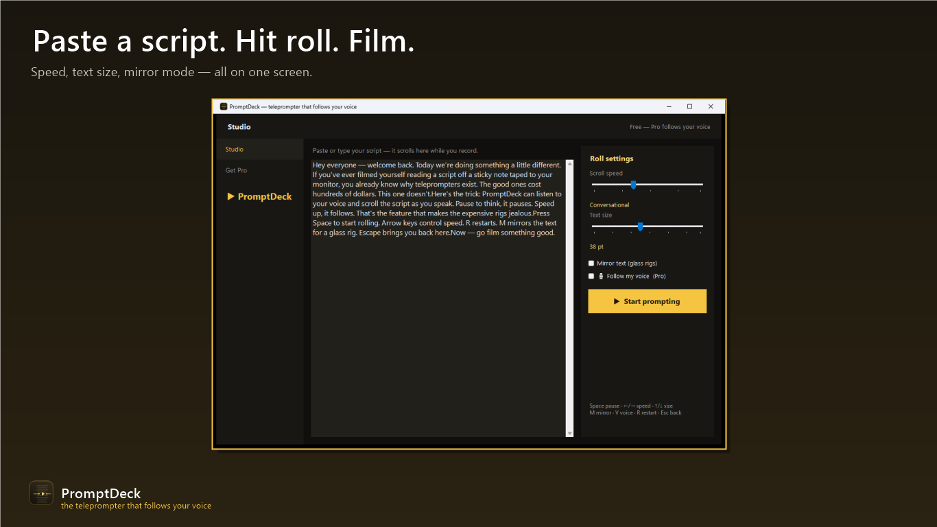 PromptDeck editor and prompting controls